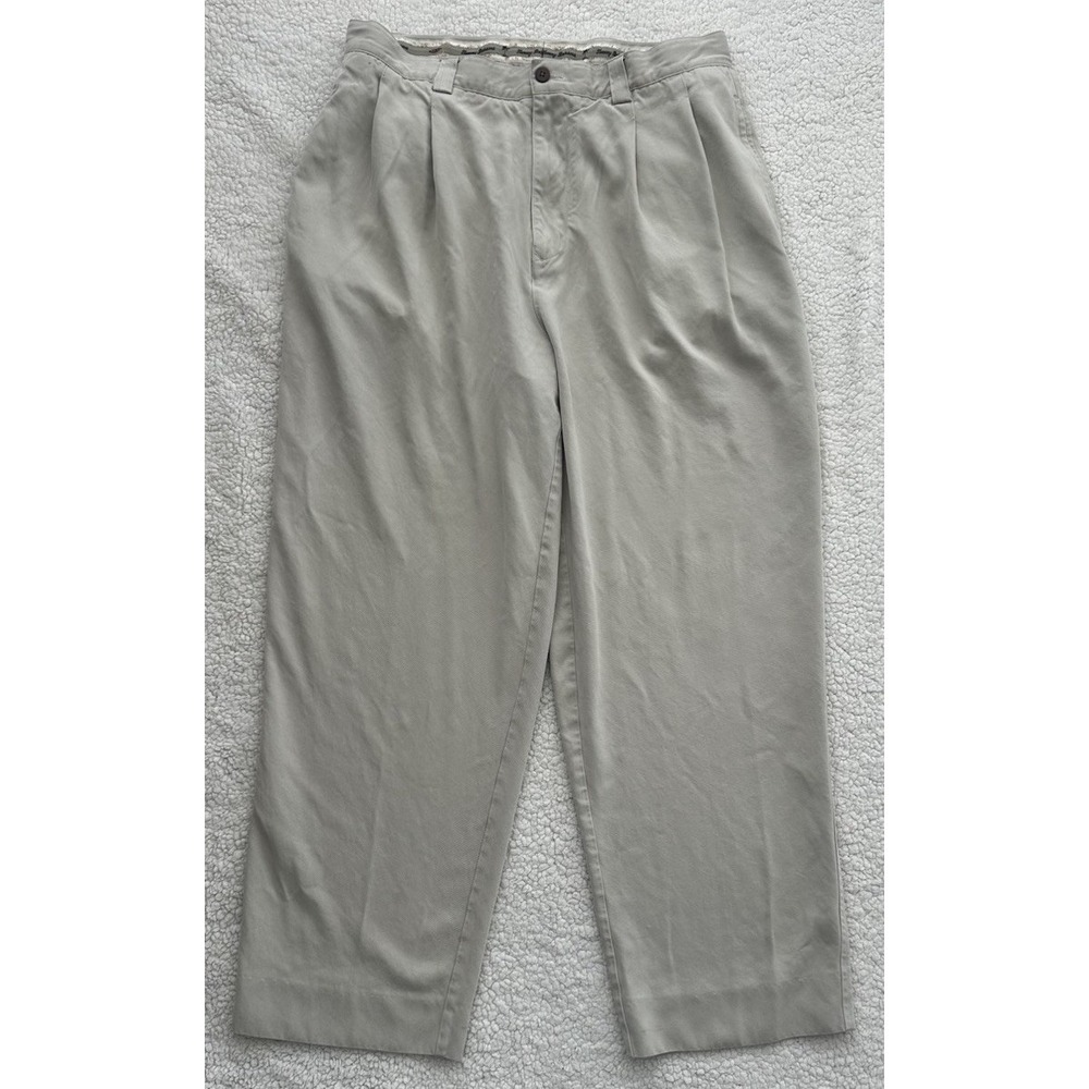 Vintage Tommy Bahama 100% Silk 34in Waist "Relax" Pleated Khakis Preppy Y2K 90s